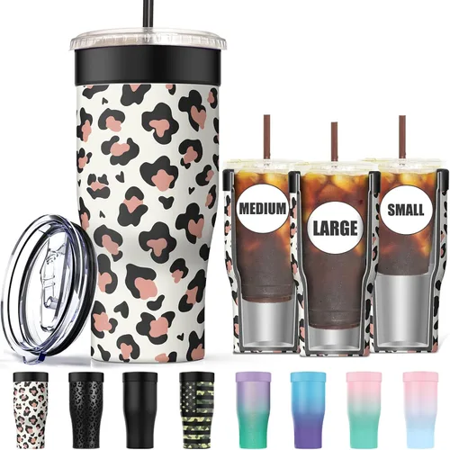 Vista 14 de Funda universal para café helado - Funda aislante reutilizable de acero inoxidable de doble pared mejorada para bebidas frías, se ajusta a tazas