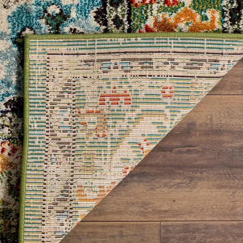 Vista 9 de Safavieh Tapete decorativo de 2 pies 2 pulgadas x 4 pies de la colección Monaco, verde y celeste, diseño desgastado de medallón, no desprende