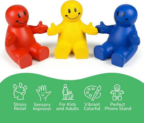 Vista 2 de ArtCreativity Paquete de 3 soportes para teléfono de 4 pulgadas, diseño de sonrisa bonita, soporte para teléfono inteligente, juguete para aliviar