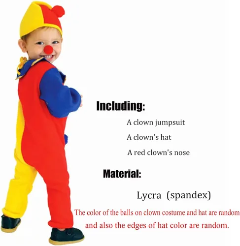 Vista 2 de QIAONIUNIU Halloween Childs Clown Costume Kids Baby Jumpsuits Toddlers Dress Up with Clown Nose and Clown Hat