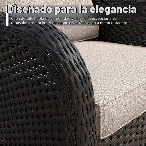 Vista 3 de Sofá de patio al aire libre de 2 plazas con mimbre de PE tejido a mano Beige