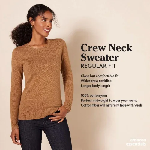 Vista 2 de Tienda Essentials - Suéter para mujer (100% algodón), diseño de cuello redondo