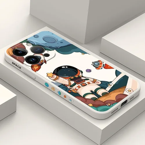 Vista 9 de LEECG Funda para iPhone 15 Pro, diseño creativo lateral de astronauta, silicona líquida, a prueba de golpes, suave, para iPhone 15 Pro, negro