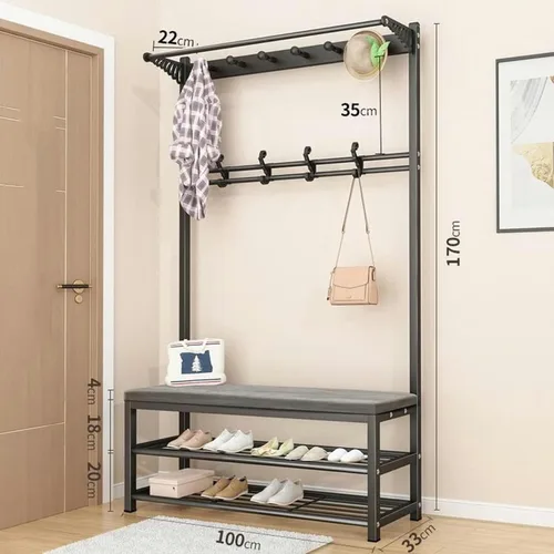 Vista 7 de Perchero - Taladro 4 en 1 con Zapatero Hall Organizador de almacenamiento para muebles de entrada con ganchos industriales para muebles con metal