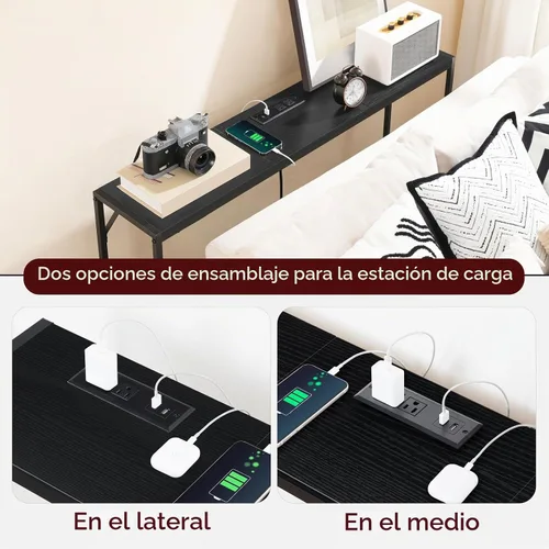 Vista 6 de MAHANCRIS Mesa consola, mesa de sofá estrecha, mesa de entrada de 43.3 pulgadas con estación de energía, mesa detrás del sofá, estilo simple