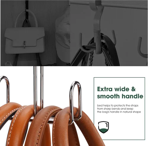 Vista 2 de Organizador de bolso para armario, organizador de bolsas de metal giratorio, soporte para bolsos, cinturones, bufandas, bolsos, sombreros