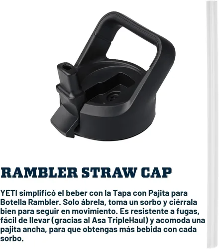 Vista 6 de YETI Rambler Botella de 26 onzas, aislada al vacío, de acero inoxidable, con tapa de popote a juego Rojo rescate