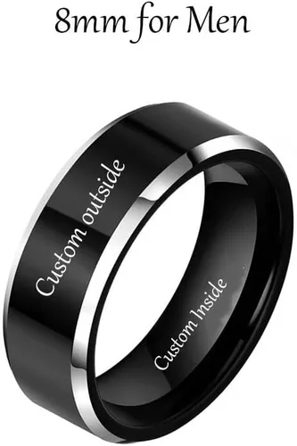 Vista 5 de Anillos a juego personalizados para parejas, anillos de promesa de acero inoxidable para parejas, juego con 2 anillos grabados dentro y fuera