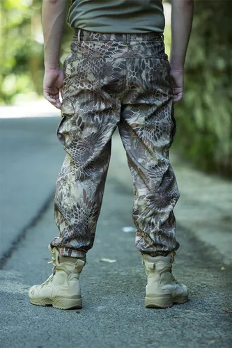 Vista 4 de Pantalones de senderismo y nieve para hombre, con forro polar, softshell impermeable, con múltiples bolsillos, cálidos, tácticos
