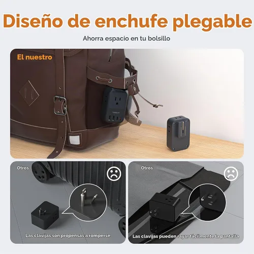 Vista 3 de TESSAN Bloque de cargador USB C 20W PD, adaptador de carga rápida con enchufe plegable Negro