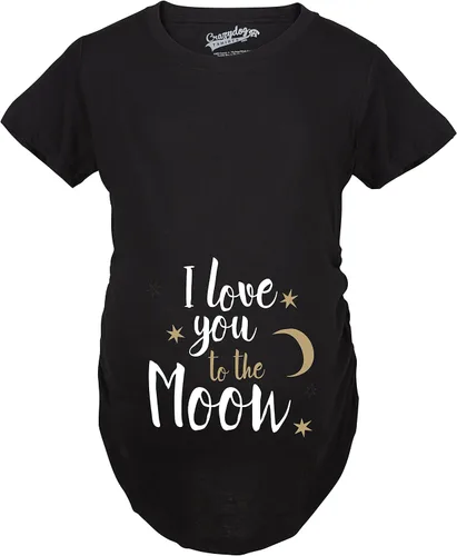 Vista 2 de Maternidad I Love You to The Moon Lindas camisas de maternidad anuncian diversión, Negro
