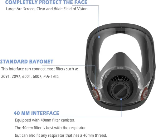 Vista 3 de Respirador de cara completa, compatible con recipiente de filtro de 1.575 in y filtro de aire de carbón activado para industrial, soldadura, pulido