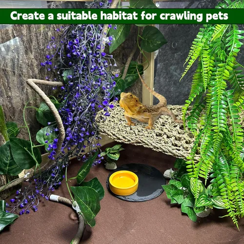 Vista 3 de Hamaca de dragón barbudo, plataforma para tomar el sol, reptil, plantas artificiales, hojas y vides, decoración de hábitat de lagarto, accesorios