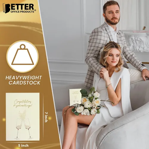 Vista 8 de Better Office Products Tarjeta de felicitación de boda con lámina dorada y plateada metálica, sobre brillante dorado, tamaño clásico de 5 x 7