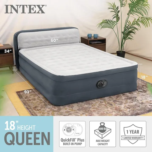 Vista 3 de INTEX Dura-Beam - Colchón de aire tamaño Queen de 18 pulgadas con cabecera