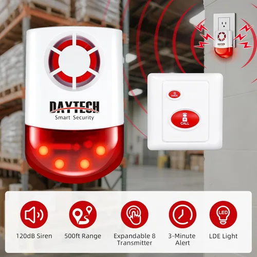 Vista 2 de Daytech Kit de alarma estroboscópica de emergencia a distancia, impermeable, para exteriores, sistema de advertencia de pánico fuerte