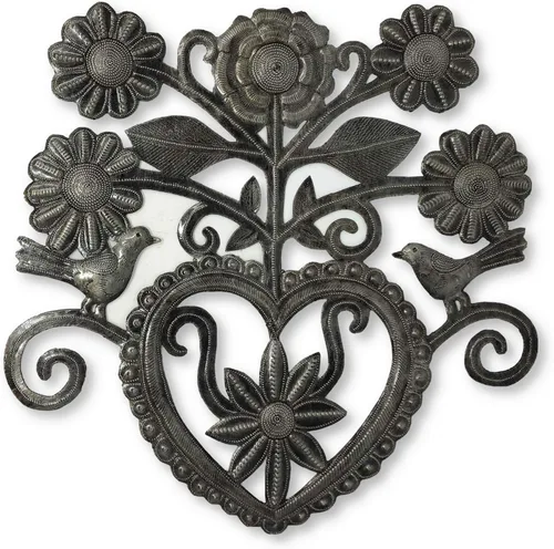 Vista 3 de I Love You with all my Heart, único corazón floral de metal original, placa colgante de pared para interiores y exteriores, colección de regalo