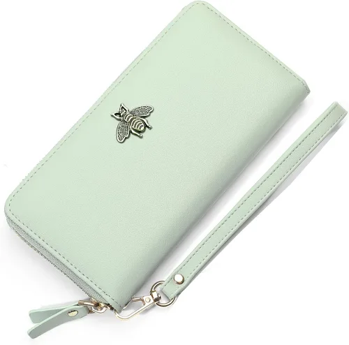 Vista 8 de Billetera para mujer con bloqueo RFID para mujer, carteras largas con correa de muñeca para mujer