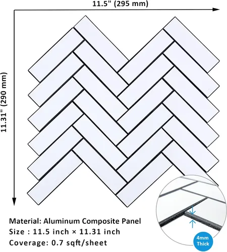 Vista 2 de Azulejos para salpicaderos adhesivos de cocina en espiga, azulejos de mosaico para pared de baño en chevron blanco, paquete de 6