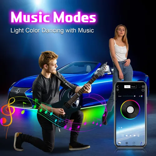 Vista 6 de Luces de neón para automóvil, kit de 6 unidades Dreamcolor Underglow para automóvil con control de aplicación, 210 modos de color y 255 modos