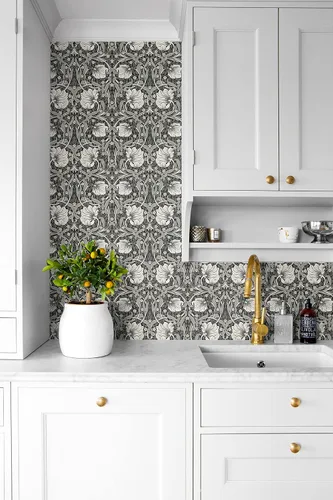 Vista 4 de NextWall - Papel pintado floral de pimpernel de despegar y pegar (carbón y gris perla)