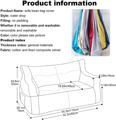 Vista 6 de Sofa Lazy Sack - Funda para puf con funda para reposapiés y funda de almohada cómoda (no contiene relleno), sofá gigante para dos personas