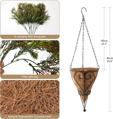Vista 2 de ZFProcess Cesta de plantas colgantes artificiales para decoración de primavera al aire libre, plantas falsas de algas marinas resistentes a los Verde