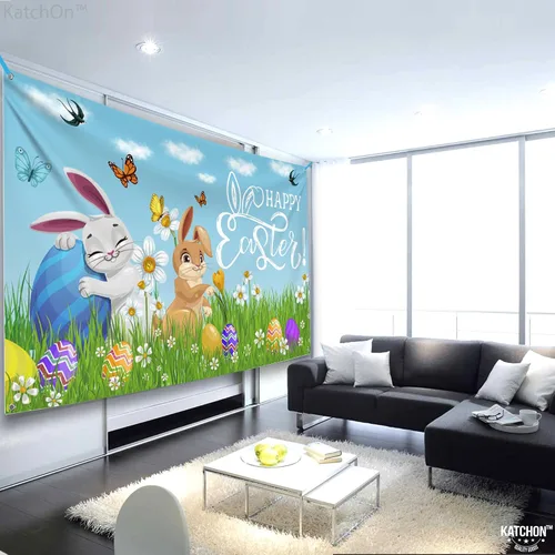 Vista 6 de KatchOn, Cartel de feliz Pascua – Xtragrande 72 x 44 pulgadas Fondo de Pascua para fotografía Pancartas de pared de Pascua para decoraciones