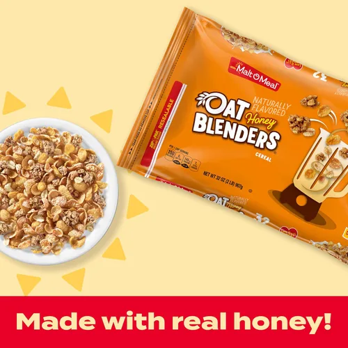 Vista 4 de Malt-O-Meal Honey and Oat Blenders Cereal de desayuno para niños, tamaño familiar, a granel, bolsa de 32 onzas