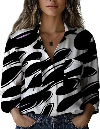 Vista 3 de Summer Tops for Women Lightweight Button Flowy Shirts Boho Long Sleeve Blouses Casual Clothes with Pockets