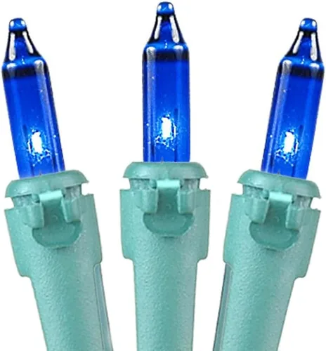 Vista 4 de Novelty Lights Mini luces incandescentes tradicionales de 50 bombillas de 25 pies, cable azul sobre verde con espacio de 6 pulgadas, grado comercial