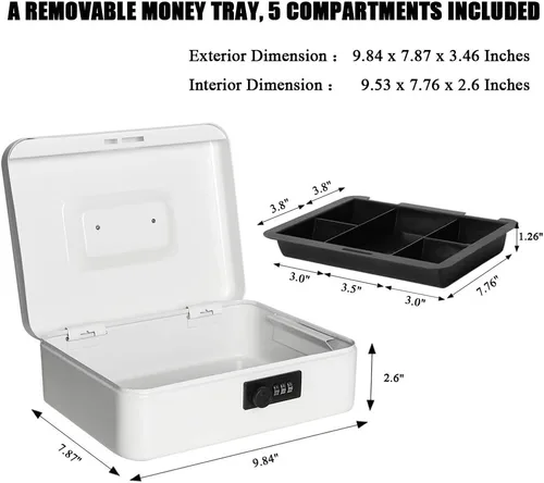 Vista 2 de Jssmst - Caja fuerte grande con cerradura con combinación, metálica y duradera, con bandeja para dinero en efectivo, color rosado