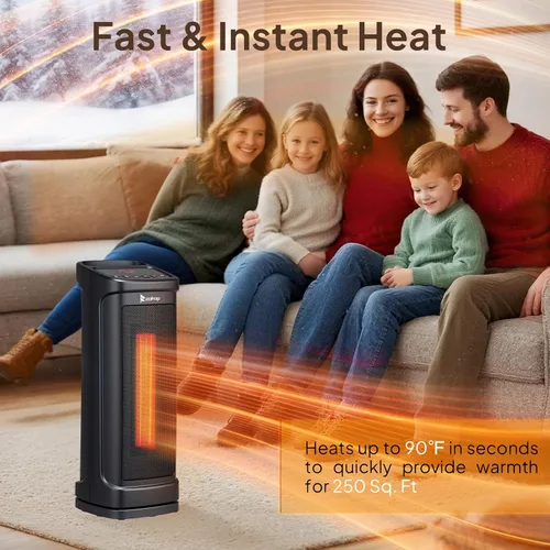 Vista 2 de ROVSUN - Calentador de espacio eléctrico de 17''H con control remoto, calentador de torre portátil con oscilación de 70°, temporizador, termostato