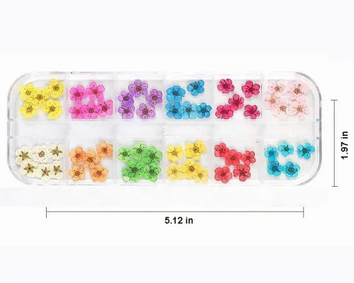 Vista 2 de LPOne - 60 piezas de uñas 3D de flores secas, accesorios de resina mini naturales para suministros de arte de uñas, calcomanías mixtas de flores