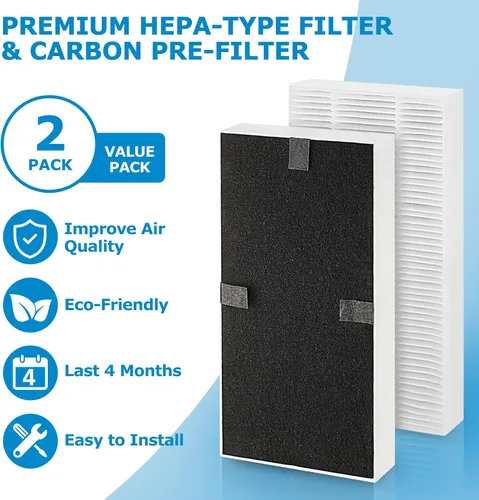 Vista 4 de Paquete de 2 filtros de repuesto FRF102B para purificador de aire Febreze, doble acción HEPA tipo FRF102B, modelos FHT170, FHT180, FHT190 y apto