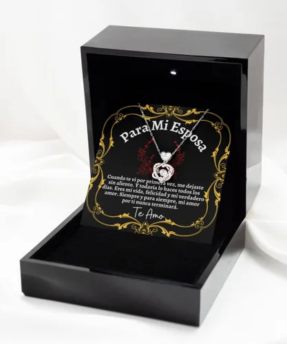 Vista 9 de Collar de Regalo Para Esposa En Forma De Corazon Plateado y Dorado Regalo Para Mujer Personalizado