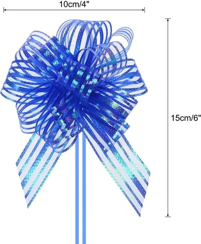 Vista 2 de MECCANIXITY 5 lazos metálicos de organza de 4 pulgadas para envolver regalos, cinta azul para cestas de boda, regalos de Navidad, día de San Valentín