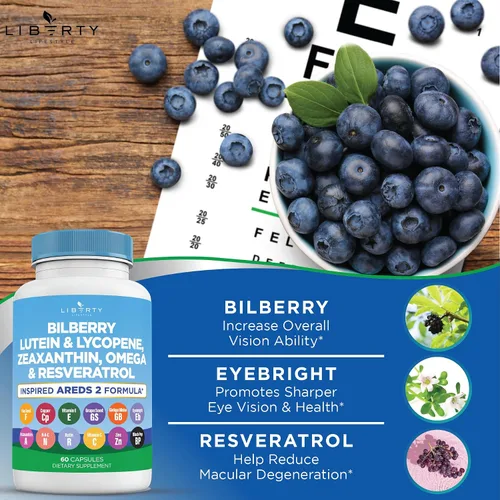 Vista 6 de Liberty Lifestyle Vitaminas para la salud ocular con arándano 6000 mg de luteína y zeaxantina 40 mg de licopeno 40 mg de resveratrol 3000 mg