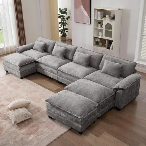 Vista 46 de IPKIG 117" Modular Sectional Cloud Couch, Modern L-Shaped Sofa with Ottoman Blanco beige