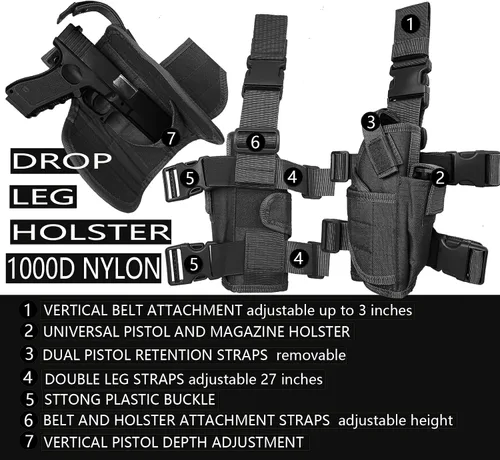Vista 2 de Molle - Funda táctica para pistola de muslo, funda de pierna caída, ajustable a la derecha
