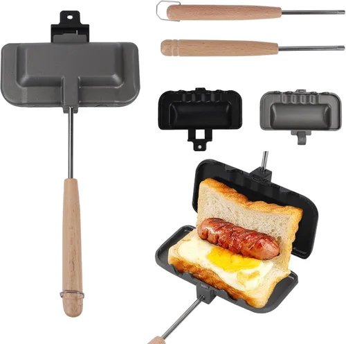 Vista 9 de Sartén de doble cara para sándwiches y parrilla, antiadherente, sartén abatible para panqueques de desayuno, mango extraíble (estilo 2)