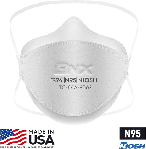 Vista 6 de BNX Máscara N95 certificada por NIOSH fabricada en Estados Unidos, máscara facial protectora con respirador de partículas, triple taza/estilo pez
