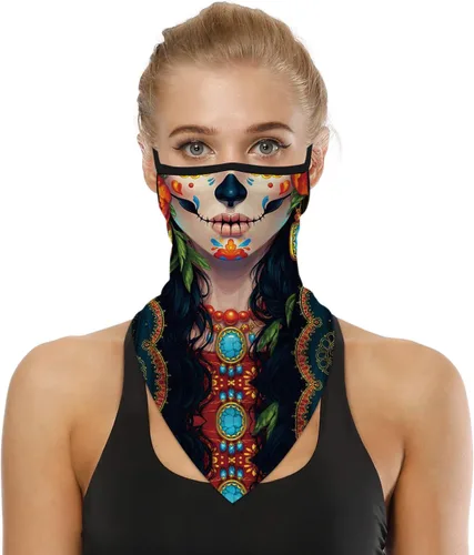 Vista 23 de YAYOUREL Polaina para el cuello, bandanas para hombres y mujeres, cubierta de bufanda para la cara con rayos UV, con agujero para las orejas