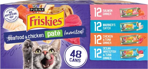 Vista 10 de Purina Friskies Paquete de la variedad de la pesca de la comida del gato enlatado, mariscos y pollo Pate Favoritos - (40) 5.5 oz. Latas