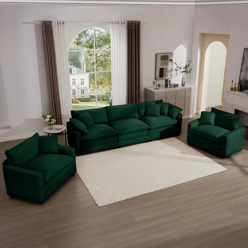 Vista 26 de Juego de sofá de 2 piezas de gran tamaño para sala de estar, sofá biplaza y sofá individual, asiento modular modular profundo de pana cómodos sofás