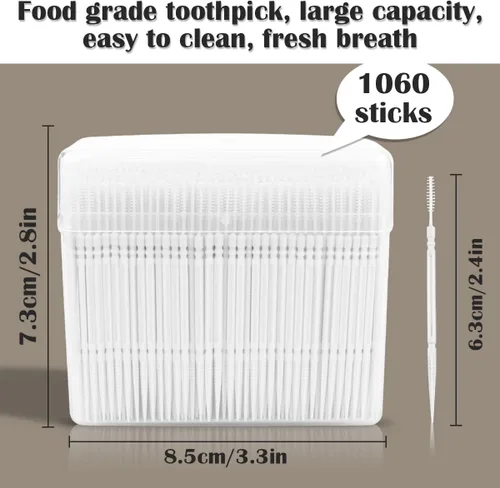 Vista 2 de FERCAISH Palillo de dientes interdental desechable de doble cabeza, 1060 piezas, cepillo de plástico, palillos de dientes para el cuidado bucal