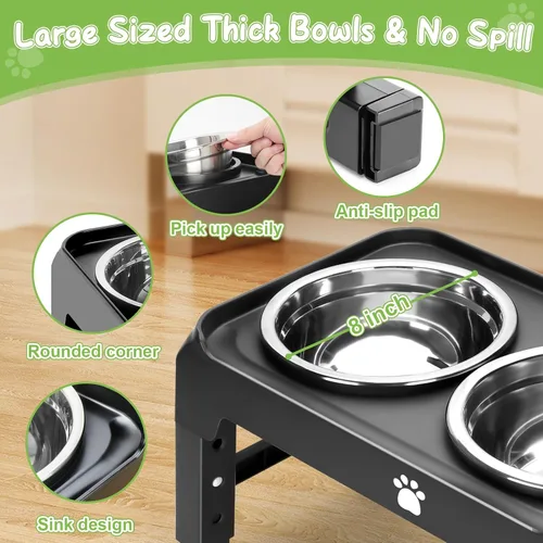 Vista 4 de Tazones elevados con alturas ajustables, soporte elevado con 2 cuencos de acero inoxidable, comedero plegable antideslizante para perros medianos