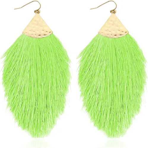 Vista 22 de Aretes bohemios de hilo sedoso con flecos y borlas – Ligeros, colgantes, con hebras y forma de pluma Fleco de plumas - Azul Aqua