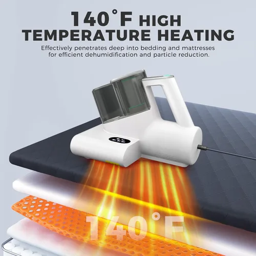 Vista 6 de HAUSHOF Aspiradora de colchón, aspiradora de cama de 16 Kpa con luz UV-C de 275 nm, calor de 140 °F, ultrasónico, filtro HEPA, vasos de polvo