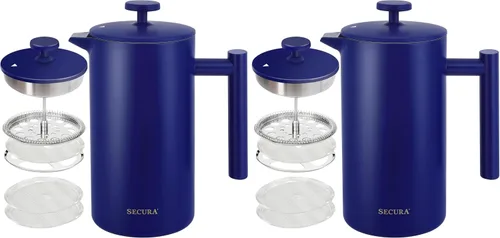 Vista 16 de Secura Cafetera de prensa francesa con filtro de acero inoxidable de 3 capas, 34 onzas, negro, diseño aislado de doble pared con 2 filtros
